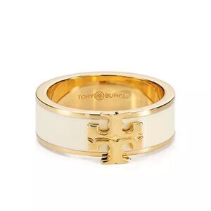 NEW Authentic Tory Burch Kira Enamel Logo Ring  Size 6 Chunky White and Gold
